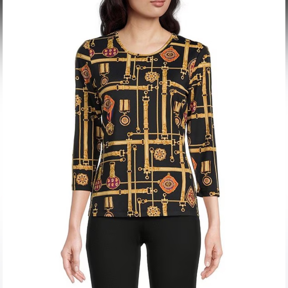 J.McLaughlin Signature Catalina Cloth Knit Printed Crew Neck 3/4 Sleeve TeeShirt